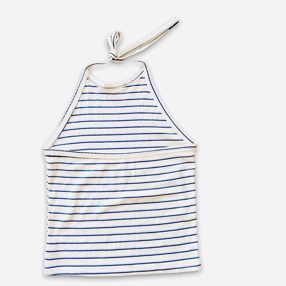 American Eagle AE Halter Top Striped Blue White Size Small NWT - Picture 2 of 4